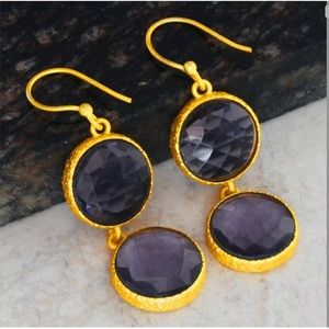14k plated 925 Amethyst Dangle Earrings